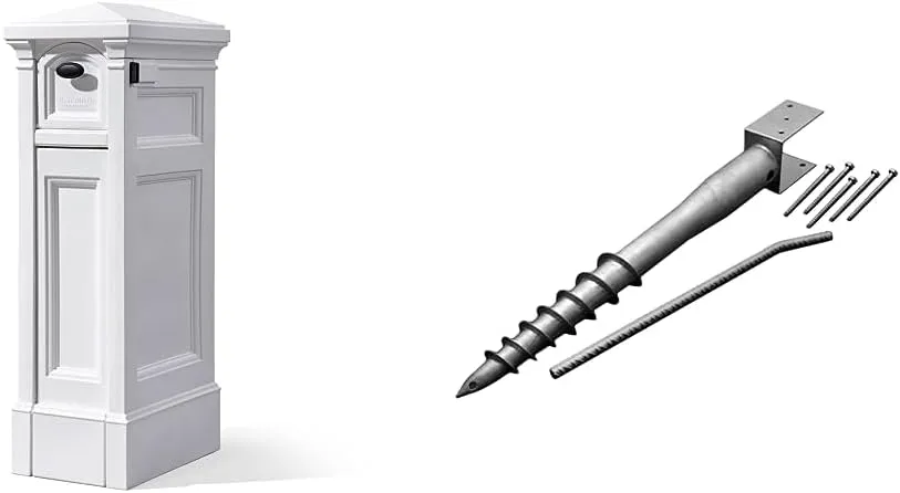 Step2 500599 Atherton Reserve Storage Classic White Mailbox & Mayne 580D-BK Ground Screw, Silver