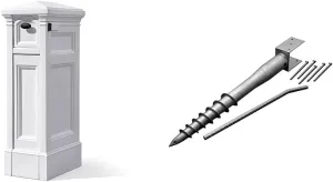 Step2 500599 Atherton Reserve Storage Classic White Mailbox & Mayne 580D-BK Ground Screw, Silver