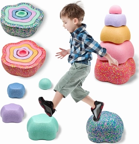 Stepping Stones for Kids – Two 5-Piece Sets of Sensory Balance Toddler 0  Stepping Stones for toddlers for Indoor or Outdoor Coordination Obstacle Course Stacking Blocks Beach Toys