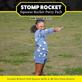 Stomp Rocket Squeeze Rocket 8 Player Party Pack - Includes 8 Launchers, 40 Soft Foam Rockets - Rocket Launcher STEM Gift - Ages 4 & Up - Fun Backyard & Outdoor Kids Toys Gifts for Boys & Girls