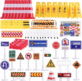 Street Road Signs Playset Miniatures Traffic Signs for Kids Street Signal Traffic Toys for Kids Playing