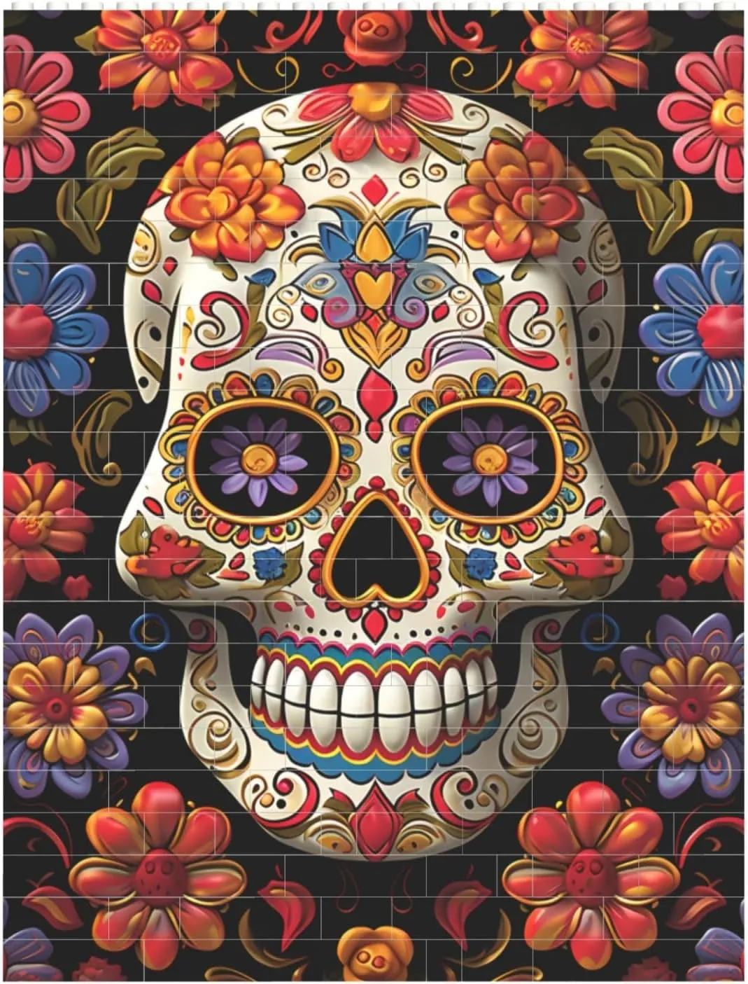 Sugar Skulls Building Block Puzzle Personalized Building Bricks for Adults Square Shaped Block Puzzle Building Brick Block Puzzles Valentine's Day Gifts for Home Decor Brick Puzzle