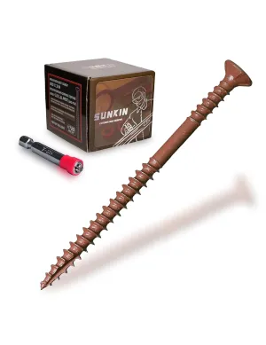 SUNKIN Prewaxed Deck Screws #10 x 3 Torx-25 | 260 Pcs with Magnetic Bit | No Pre-Drilling | Rust-Resistant Coating 1000 HRS | Wood & Pressure-Treated Lumber Screws | Sharp Deep Thread for Strong Hold