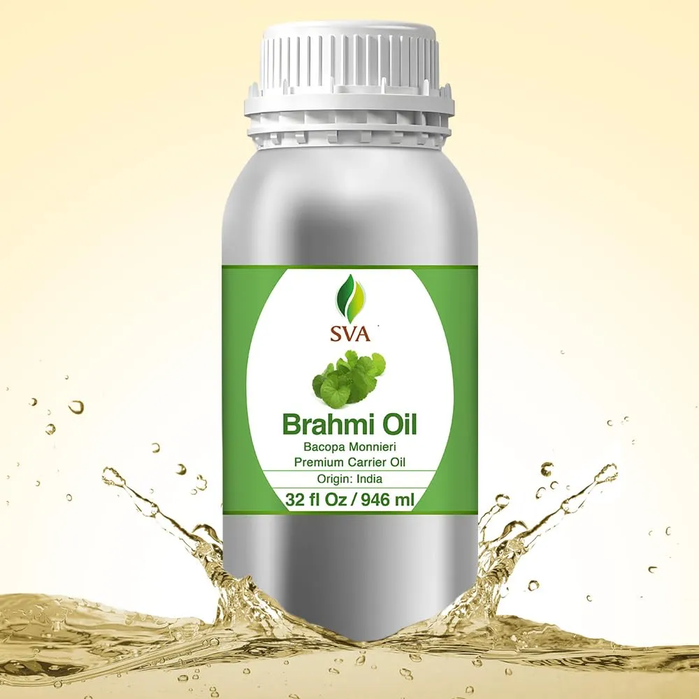 SVA Brahmi Oil - 32 Fl Oz – 100% Natural Cold Pressed Brahmi Oil - for Face, Skin Care, Hair Care, Scalp Massage & Body Massage – Carrier Oil