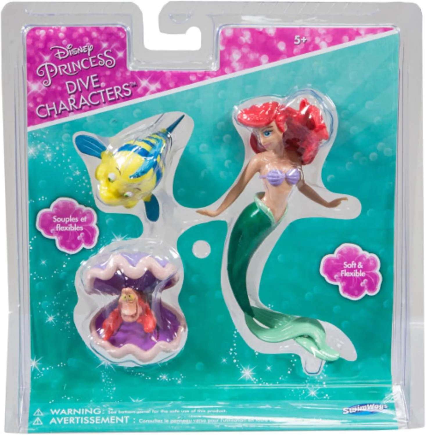 SwimWays Little Mermaid Disney Dive Characters Kids Pool Toy- Princess Ariel, Flounder, and Sebastian, Bath Toys and Pool Party Supplies