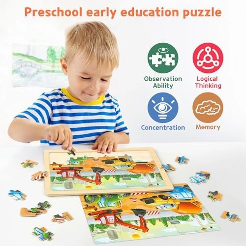 SYNARRY Wooden Puzzles for Kids Ages 4-6, 6 Packs 60 PCs Jigsaw Puzzles Preschool Educational Toys Gifts for Children Ages 4-8, Kids Puzzles for 4  Year Olds Boys Girls, Wood Puzzles Ages 3 4 5 6 7 8