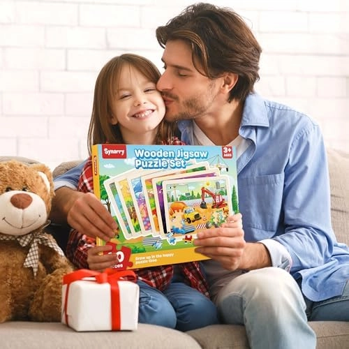 SYNARRY Wooden Puzzles for Kids Ages 4-6, 6 Packs 60 PCs Jigsaw Puzzles Preschool Educational Toys Gifts for Children Ages 4-8, Kids Puzzles for 4  Year Olds Boys Girls, Wood Puzzles Ages 3 4 5 6 7 8