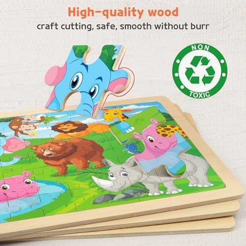 SYNARRY Wooden Puzzles for Kids Ages 4-6, 6 Packs 60 PCs Jigsaw Puzzles Preschool Educational Toys Gifts for Children Ages 4-8, Kids Puzzles for 4  Year Olds Boys Girls, Wood Puzzles Ages 3 4 5 6 7 8