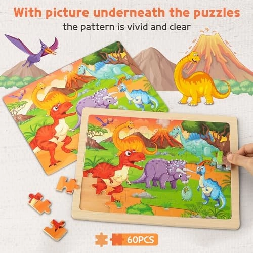 SYNARRY Wooden Puzzles for Kids Ages 4-6, 6 Packs 60 PCs Jigsaw Puzzles Preschool Educational Toys Gifts for Children Ages 4-8, Kids Puzzles for 4  Year Olds Boys Girls, Wood Puzzles Ages 3 4 5 6 7 8
