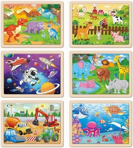 SYNARRY Wooden Puzzles for Kids Ages 4-6, 6 Packs 60 PCs Jigsaw Puzzles Preschool Educational Toys Gifts for Children Ages 4-8, Kids Puzzles for 4  Year Olds Boys Girls, Wood Puzzles Ages 3 4 5 6 7 8