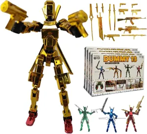 T13 Action Figure Set – 4-Pack Dummy 13|Titan 13 Poseable Robot Figures, DIY Collectible Toys for Kids & Adults, Metallic Style