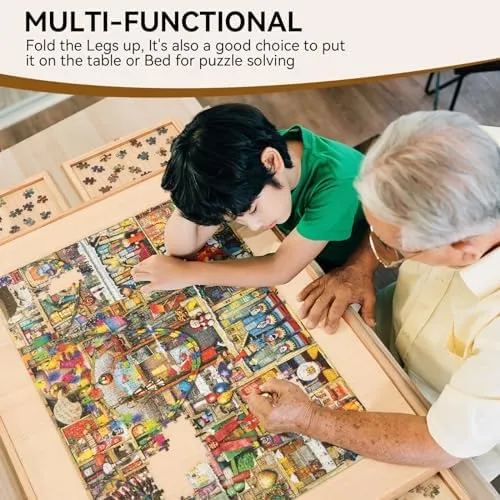 TEAKMAMA 27.6" H Tall 1500 Piece Puzzle Board with Legs, 4 Drawers, 34.1" W x 26.2" D Large Wood Folding Jigsaw Puzzle Table with Cover for Adults, Nature