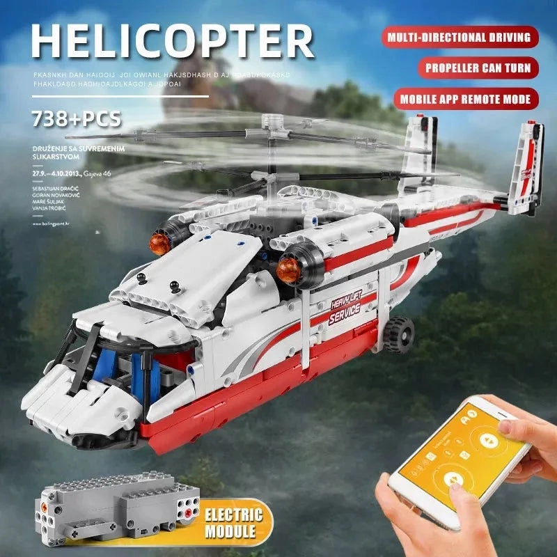 Tech MOC RC Motorized Heavy Lift Helicopter Bricks Toy 15012