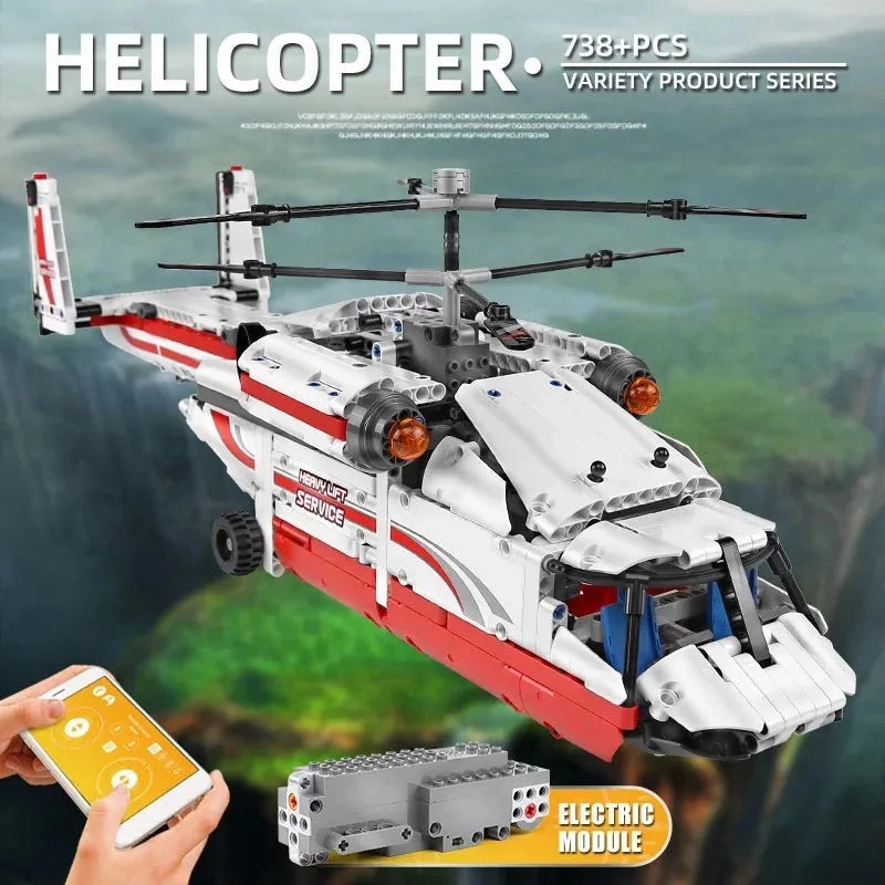 Tech MOC RC Motorized Heavy Lift Helicopter Bricks Toy 15012