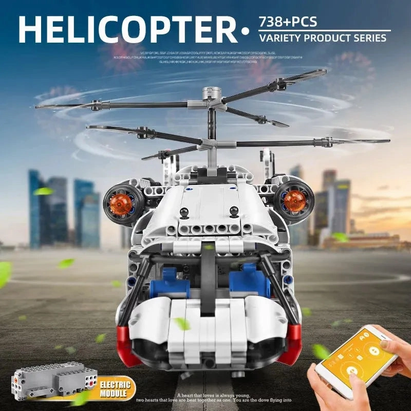 Tech MOC RC Motorized Heavy Lift Helicopter Bricks Toy 15012