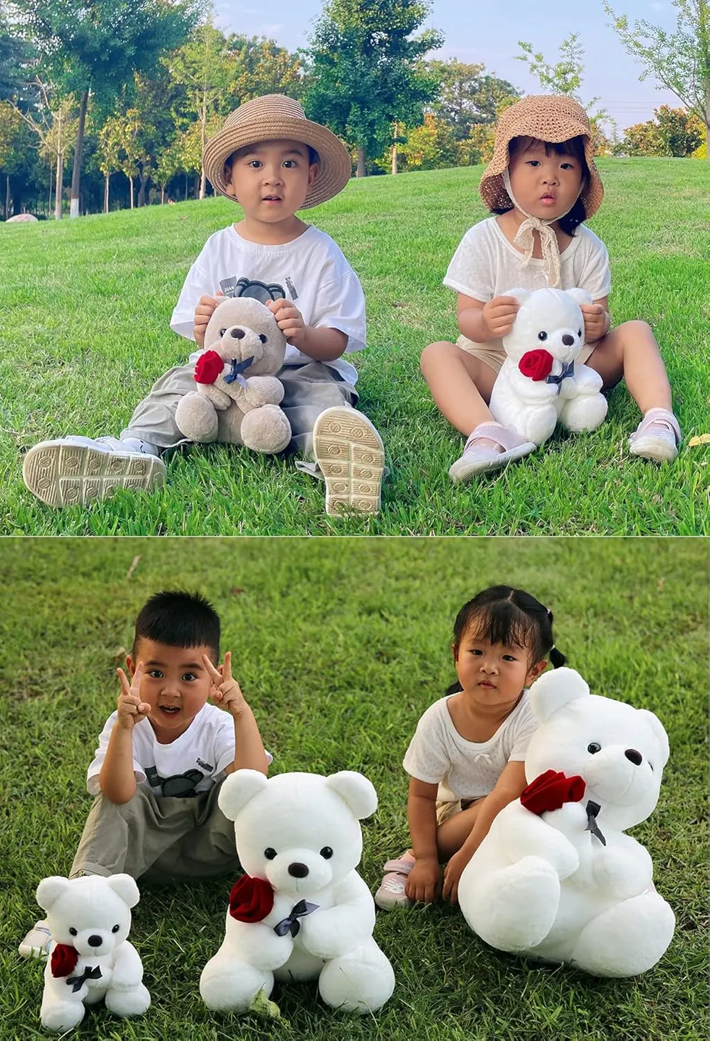 Teddy Bear Plush Stuffed Animal,Cute Teddy Bear with Rose,Sweet Rose Bear Gift for Your Loved One, Teddy Bear for Girlfriend Kids Birthday, Valentine, Christmas(13.7 inches, White)