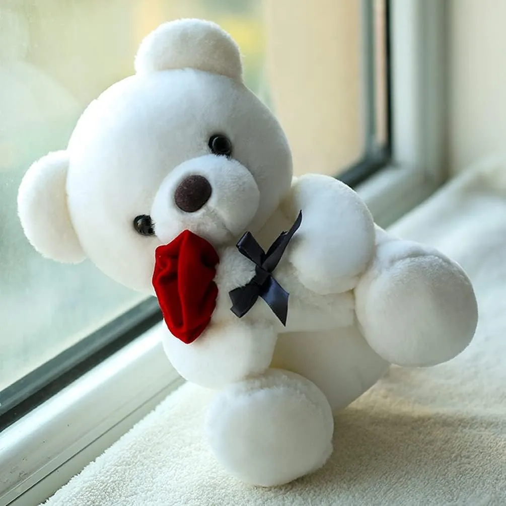 Teddy Bear Plush Stuffed Animal,Cute Teddy Bear with Rose,Sweet Rose Bear Gift for Your Loved One, Teddy Bear for Girlfriend Kids Birthday, Valentine, Christmas(13.7 inches, White)