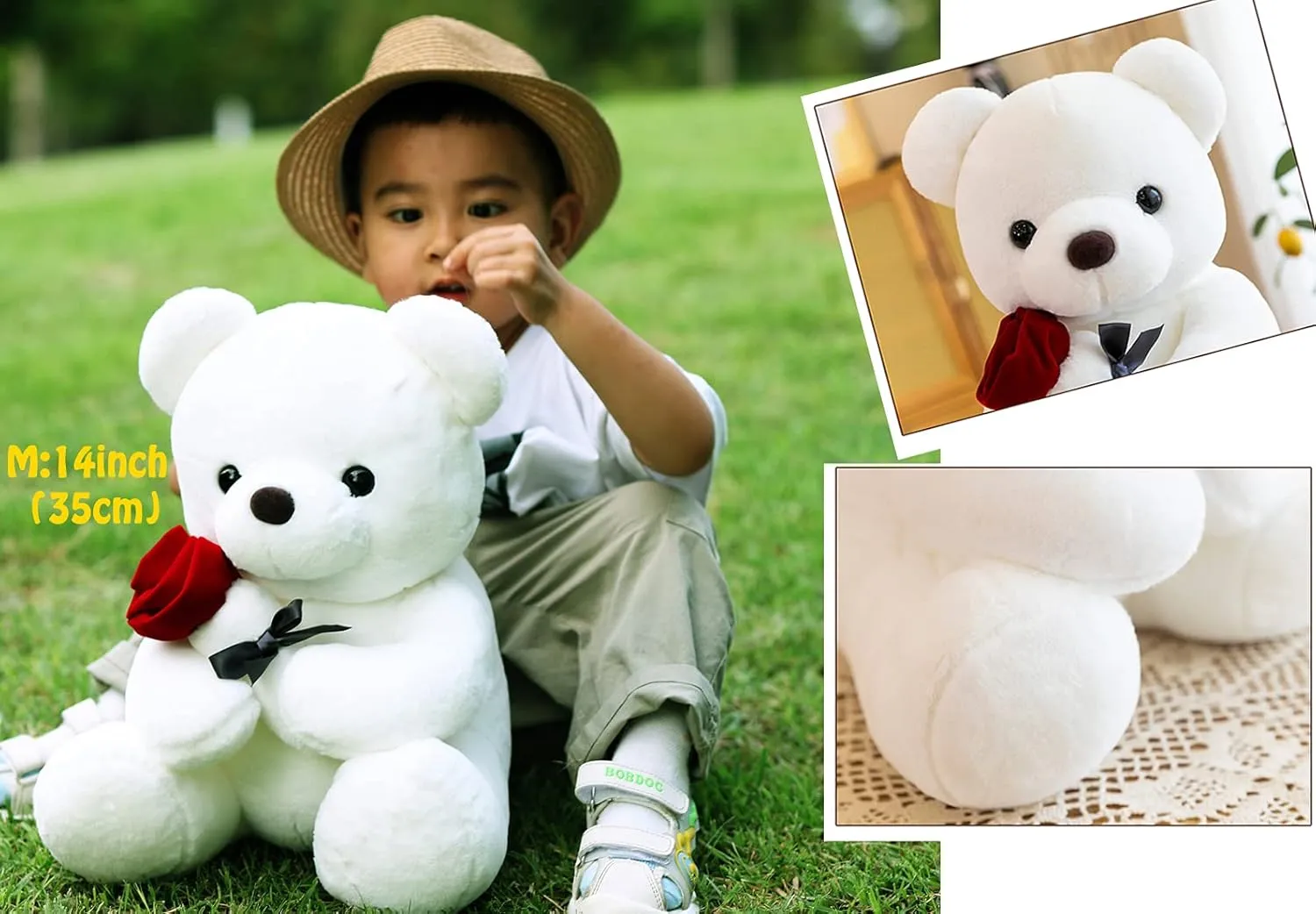 Teddy Bear Plush Stuffed Animal,Cute Teddy Bear with Rose,Sweet Rose Bear Gift for Your Loved One, Teddy Bear for Girlfriend Kids Birthday, Valentine, Christmas(13.7 inches, White)