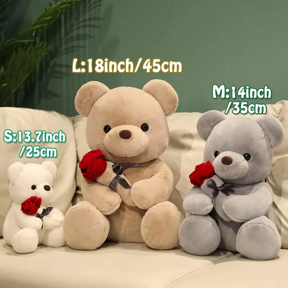 Teddy Bear Plush Stuffed Animal,Cute Teddy Bear with Rose,Sweet Rose Bear Gift for Your Loved One, Teddy Bear for Girlfriend Kids Birthday, Valentine, Christmas(13.7 inches, White)