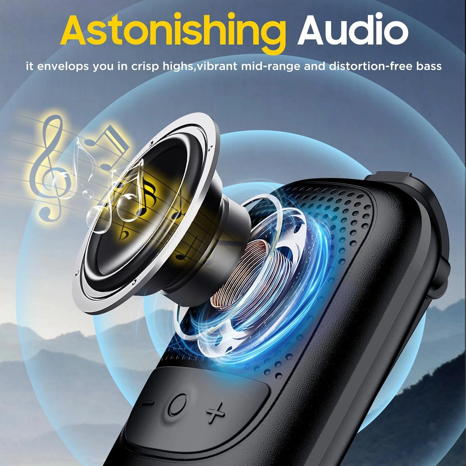 Temdan Wearable Bluetooth Speaker, Clip-On Portable Speaker with Built-in Mics for Hands-Free Music and Calls, Up to 10 Hours Battery Life,Mini Outdoor Waterproof Speaker for Working,Running-Black