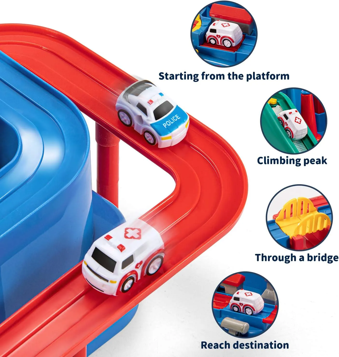 TEMI Kids Race Track Toys with 3 Mini Cars - Puzzle Rail Car Adventure Playset for 3-7 Year Old Boys and Girls