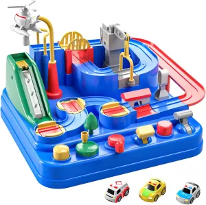 TEMI Kids Race Track Toys with 3 Mini Cars - Puzzle Rail Car Adventure Playset for 3-7 Year Old Boys and Girls