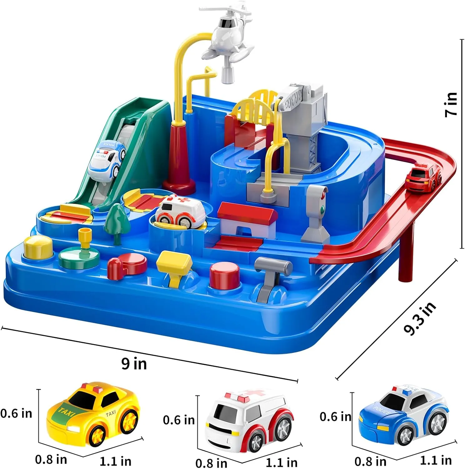 TEMI Kids Race Track Toys with 3 Mini Cars - Puzzle Rail Car Adventure Playset for 3-7 Year Old Boys and Girls