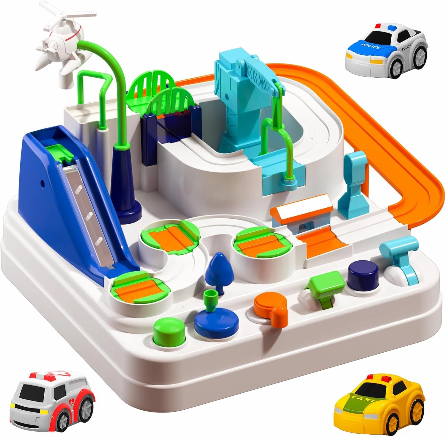 TEMI Boys Toys Car Track, Kids Race Track City Adventurous Toy for 3 4 5 6 7 Years Old Boys Girls - Car Toys with 3 Cars, Car Track Toys for Boys Age 3, Birthday Gifts Toys for Boys 3-5 Years Old