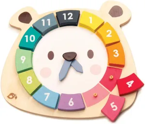 Tender Leaf Toys - 12 Pcs Bear Colors Clock, Early Learning Time, Educational Learning Clock Toy - Wooden Clock, Lovely Shapes - Cognitive Toy for Kids