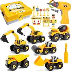 TEUVO Construction Take Apart Toys with Electric Drill, Building Excavator Toy STEM Trucks Vehicle Construction Vehicles for Kids, Educational Learning Gifts for Ages 3  Boys & Girls