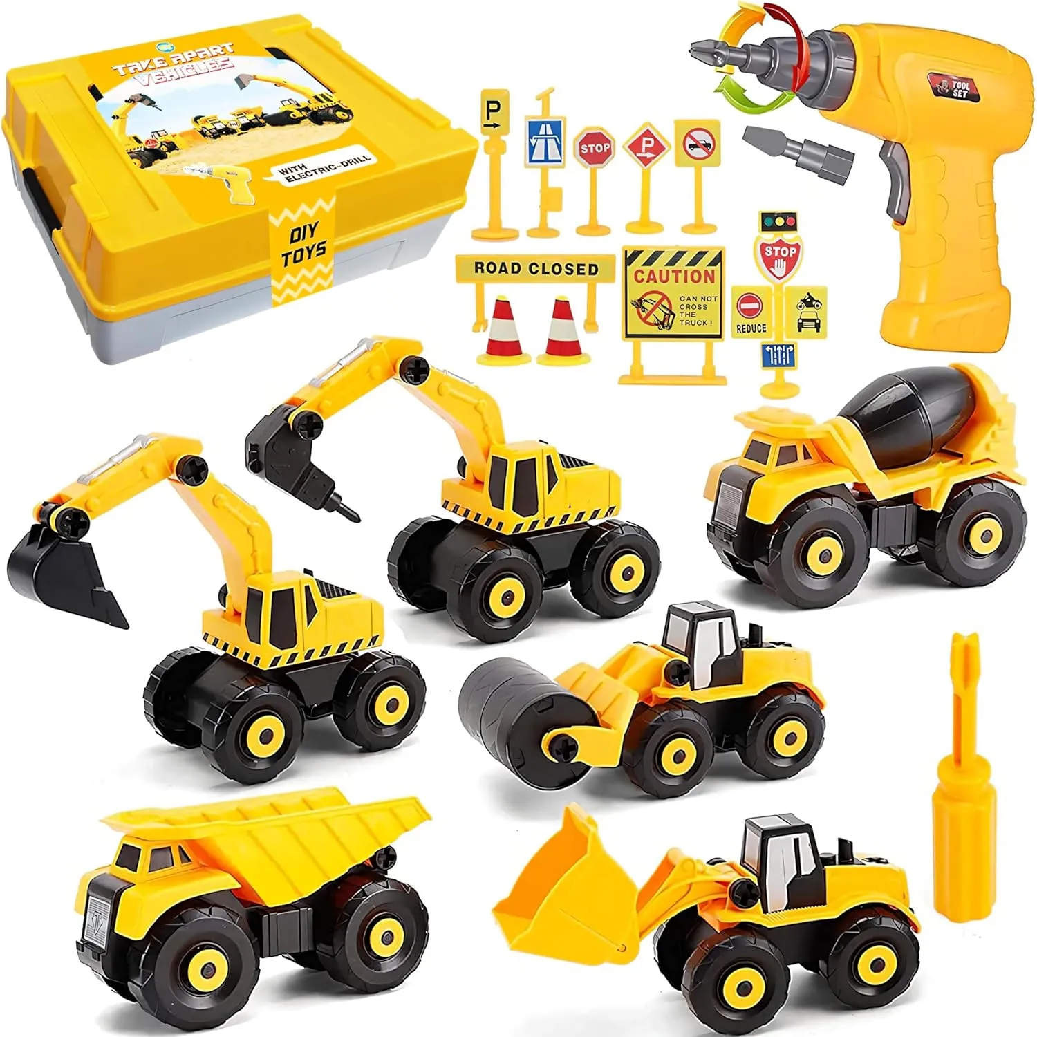TEUVO Construction Take Apart Toys with Electric Drill, Building Excavator Toy STEM Trucks Vehicle Construction Vehicles for Kids, Educational Learning Gifts for Ages 3  Boys & Girls
