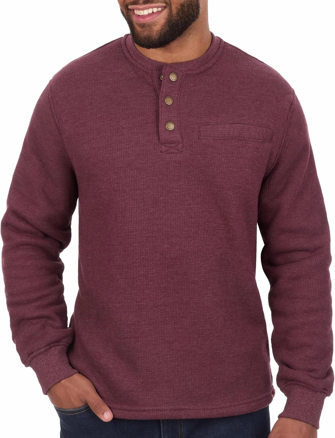 The American Outdoorsman Sherpa Lined Waffle Henley for Men - Thermal Long Sleeve Shirt Bonded Sherpa Lining For Outdoors