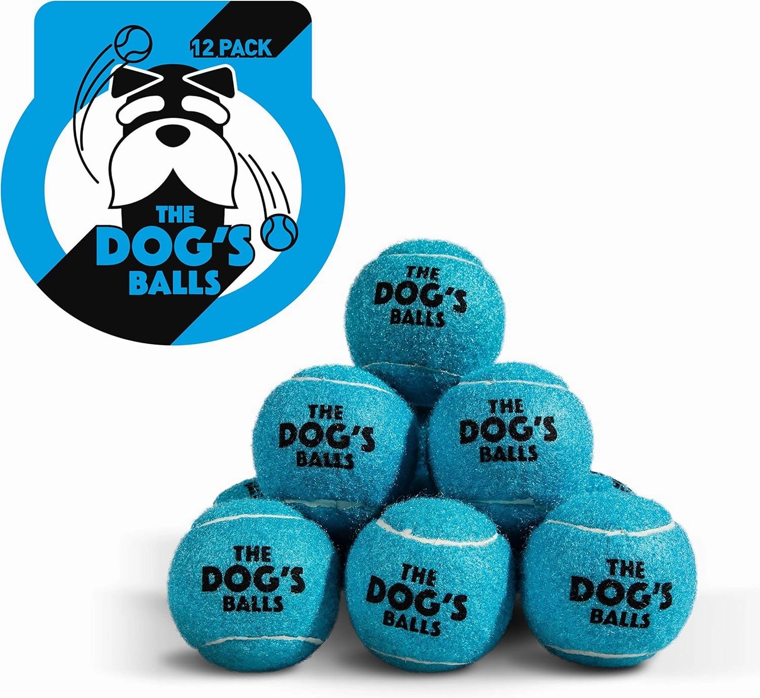 The Dog's Balls, Dog Tennis Balls, 12-Pack Blue, 2.5 Inches Diameter Dog Toy, Strong Dog & Puppy Ball for Training, Play, Exercise & Fetch