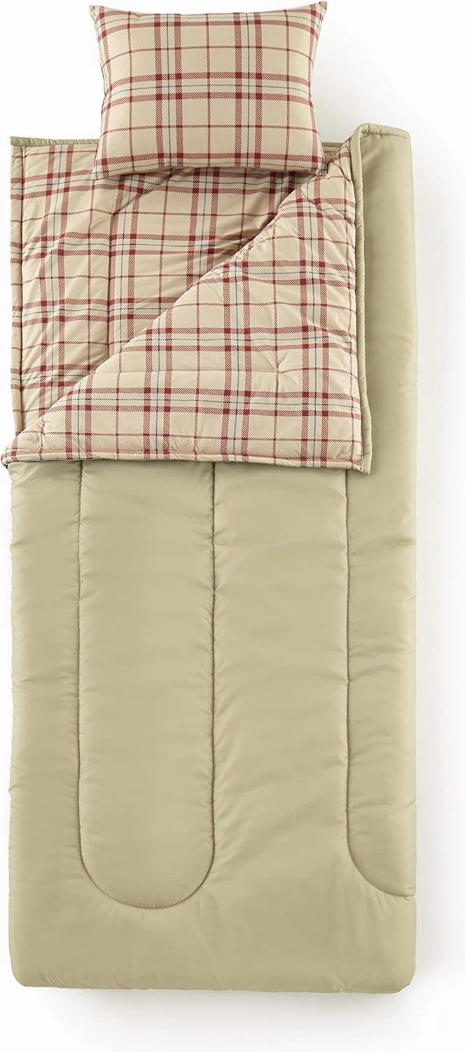 Thermee Micro Flannel Sleeping Bag, One Size, Tan/Fashion Plaid