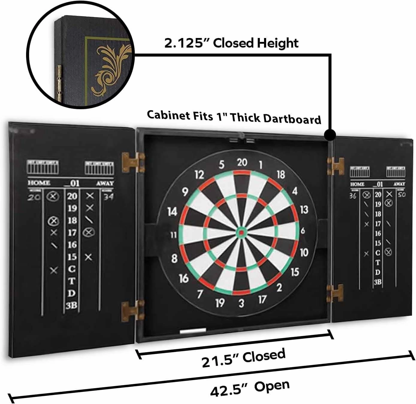 THOUSAND OAKS BARREL CO. Personalized Dartboard & Cabinet Set - Dart Board for Adults - 6 Steel Tip Darts - Eraser & Chalk Scoreboard for Darts