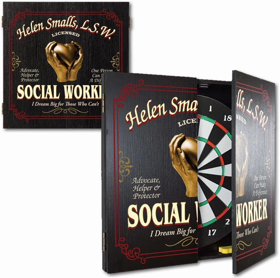 THOUSAND OAKS BARREL CO. Personalized Dartboard & Cabinet Set - Dart Board for Adults - 6 Steel Tip Darts - Eraser & Chalk Scoreboard for Darts