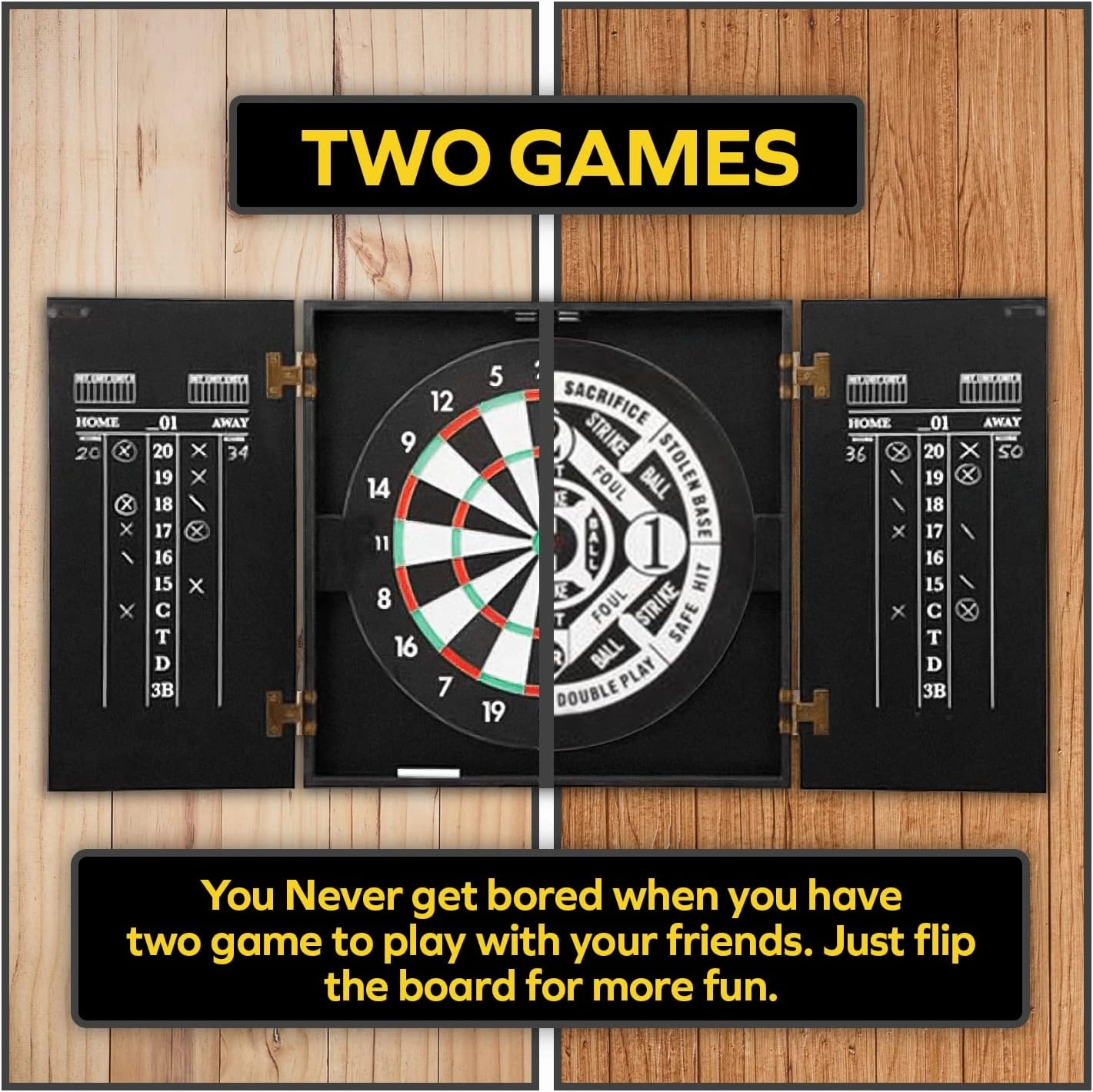 THOUSAND OAKS BARREL CO. Personalized Dartboard & Cabinet Set - Dart Board for Adults - 6 Steel Tip Darts - Eraser & Chalk Scoreboard for Darts