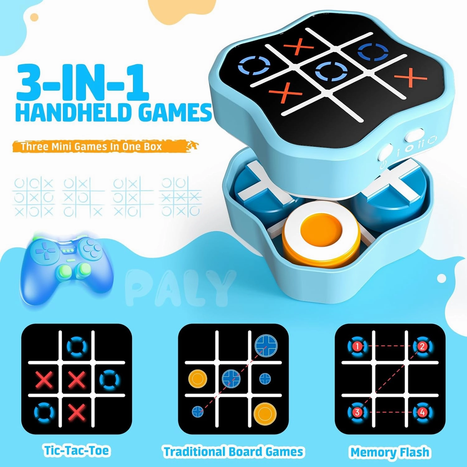 Tic Tac Toe Game, 3-in-1 Electronic Handheld Games Console for Kids Memory Growth, Portable Puzzle Travel Games,Board Game for Kids and Adults, Christmas and Birthday Gifts for All Ages 3 