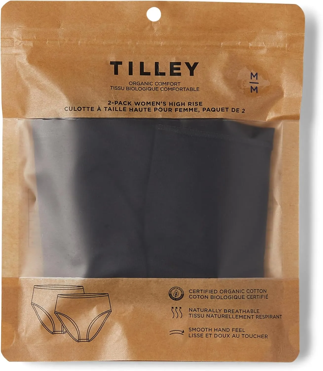 Tilley Women's Organic Cotton High Rise Panty 2-Pack – Soft Touch, Naturally Breathable