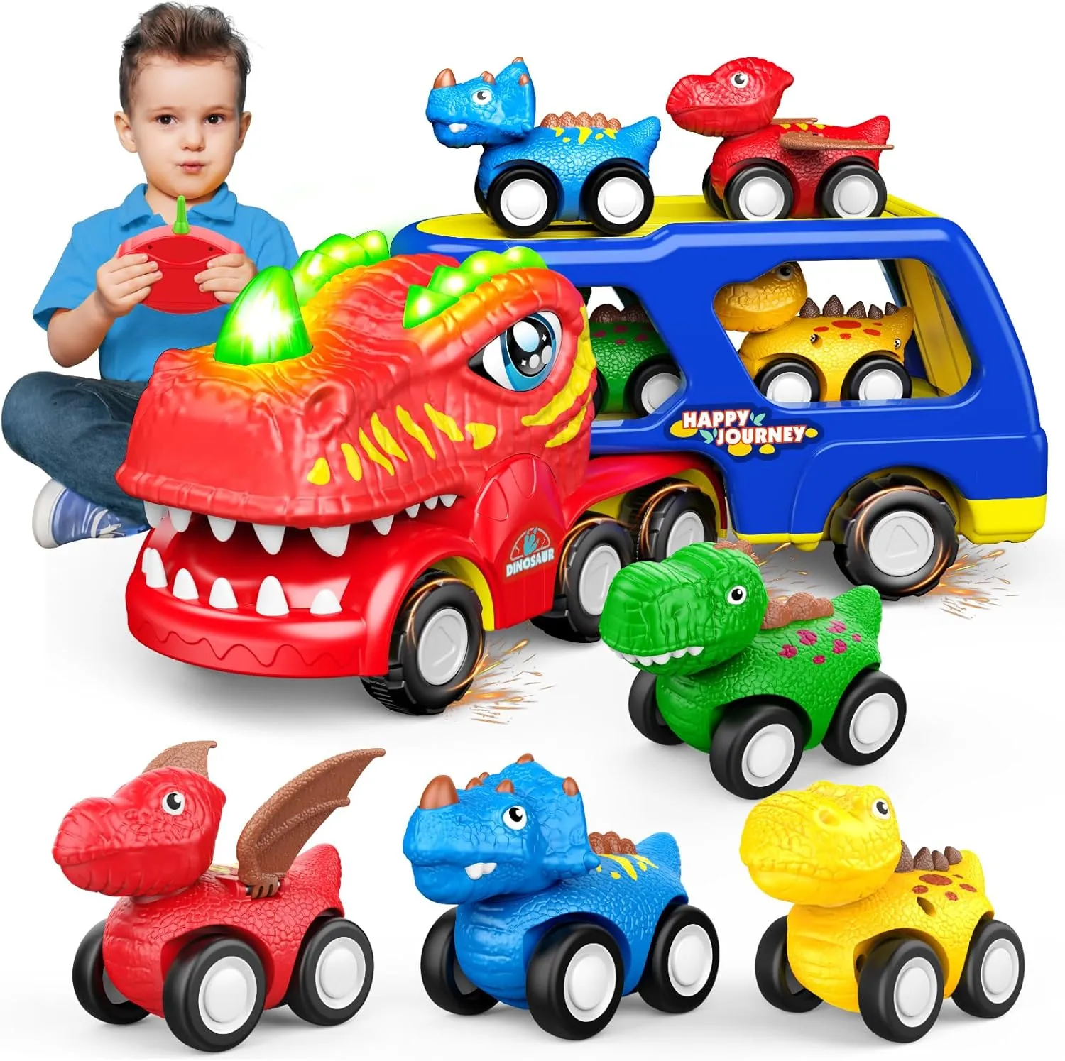 Toddler Toys 2-3, Dinosaur Play Sets for Kids 3-5 Remote Control Cars for 1-3 Toddler Car with Light & Music Dinosaur Toys for Kids 2-4 Sensory Birthday Gifts for Boys 3-5
