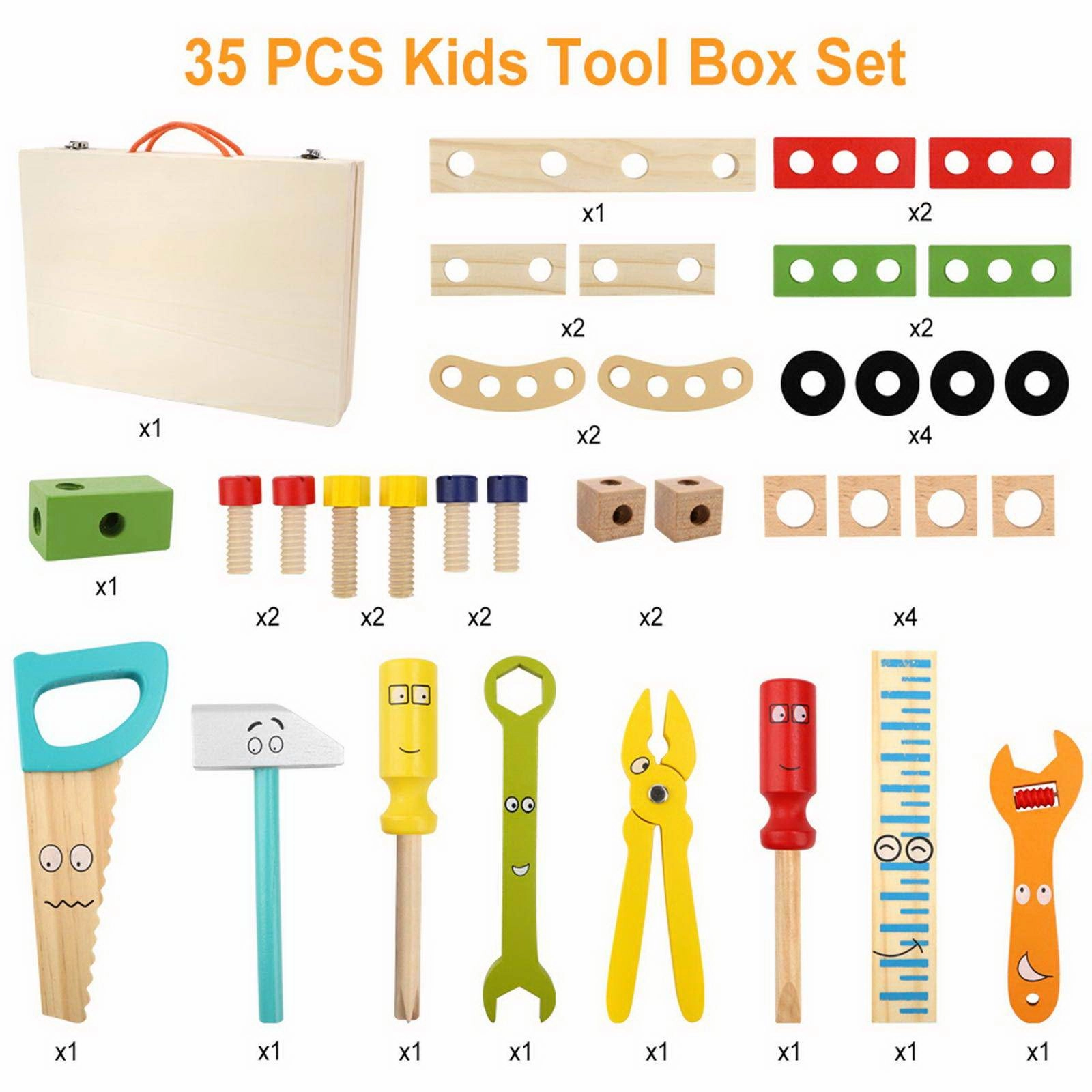 Tool Kit for Kids Wooden Tool Box Set Child's Carpenters Set