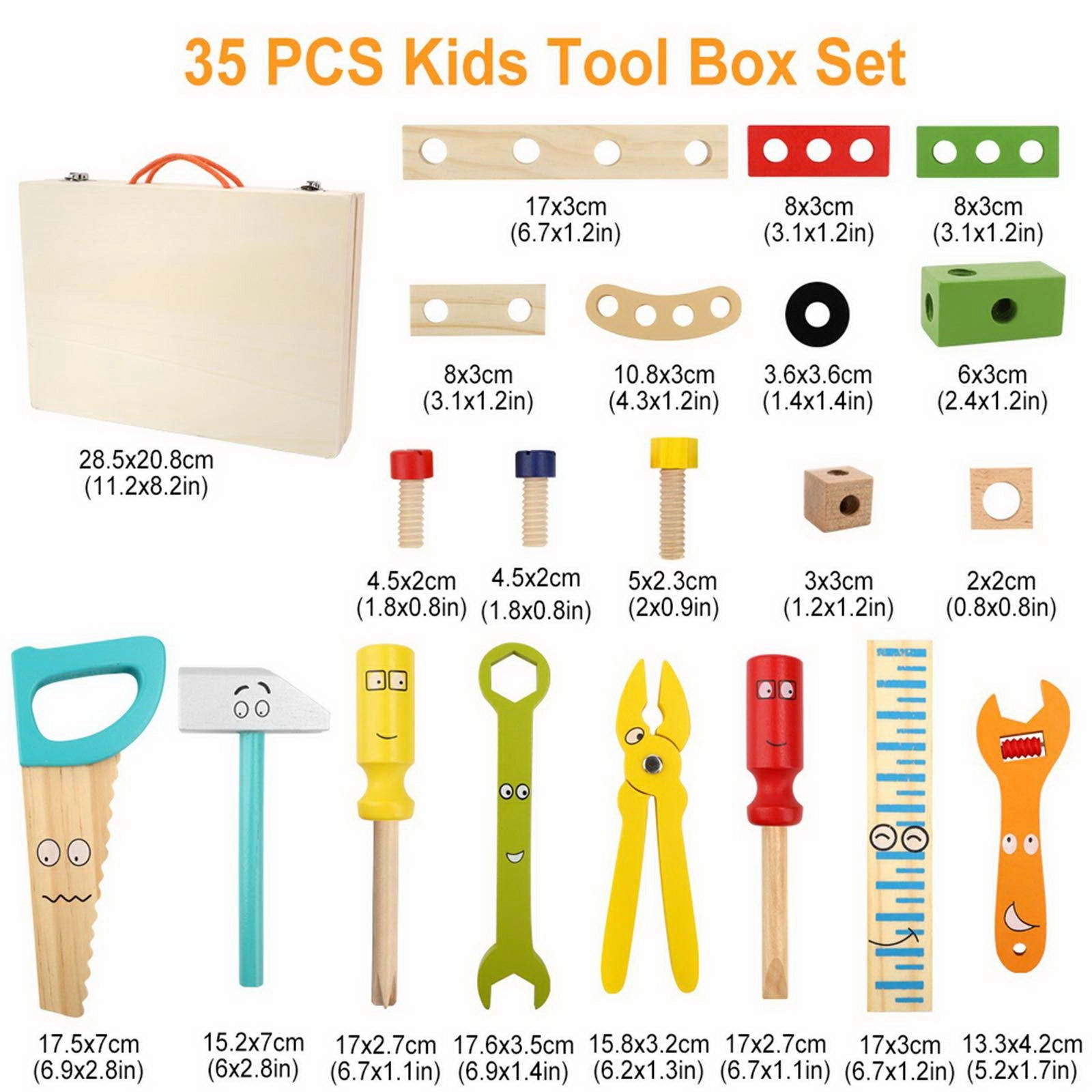 Tool Kit for Kids Wooden Tool Box Set Child's Carpenters Set