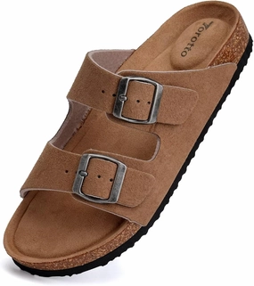 Torotto Womens Slides with Cork Footbed Open Toe Adjustable Webbing Flat Sandals for Walking | Beach | Indoor