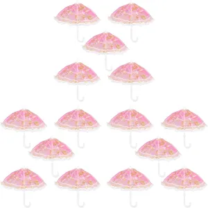 Totority Mini Umbrella Cute Doll Umbrella,15 Pcs Mini Parasol Toys Mini Lace Umbrella Beach Toys Small Parasol Prop Mini Vintage Umbrella Kids Play House Accessories Miniature Umbrella