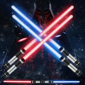 TOY Life Light Up Saber 4 Pack Telescopic Extendable and Collapsable Sword 2-in-1 LED Sound FX Light Up Sword for Kids Costumes Connects at Base to Become Double Bladed Saber Staff