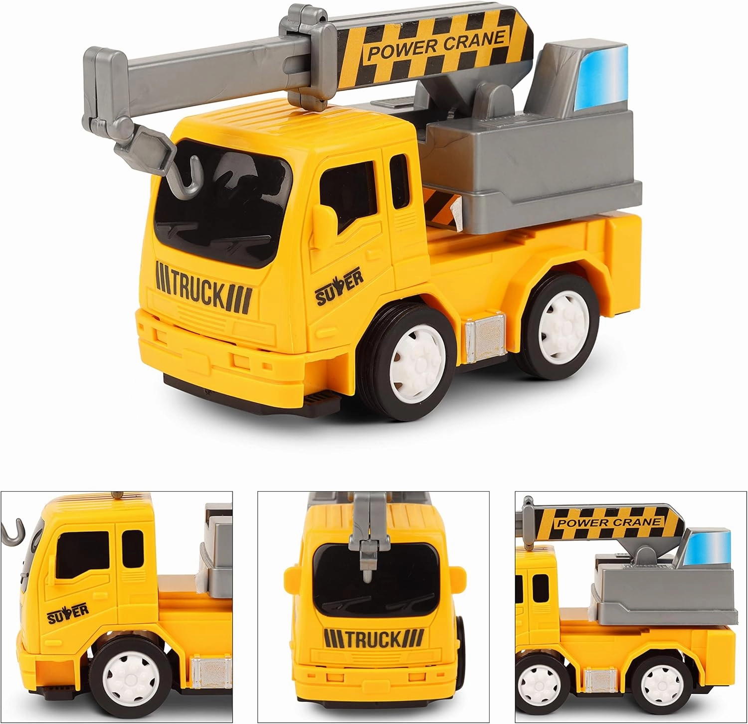 TOYZONE Friction Powered Mini Truck Series | BPA Free | Friction Powered Toy | Unbreakable City Service Truck | Pull Back | Push & Go Crawling Toys (Contruction Vehicle Crane)