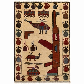 Traditional Hand Knotted Small Rug 2'1"x3'0ft Pictorial War Area Home Rug