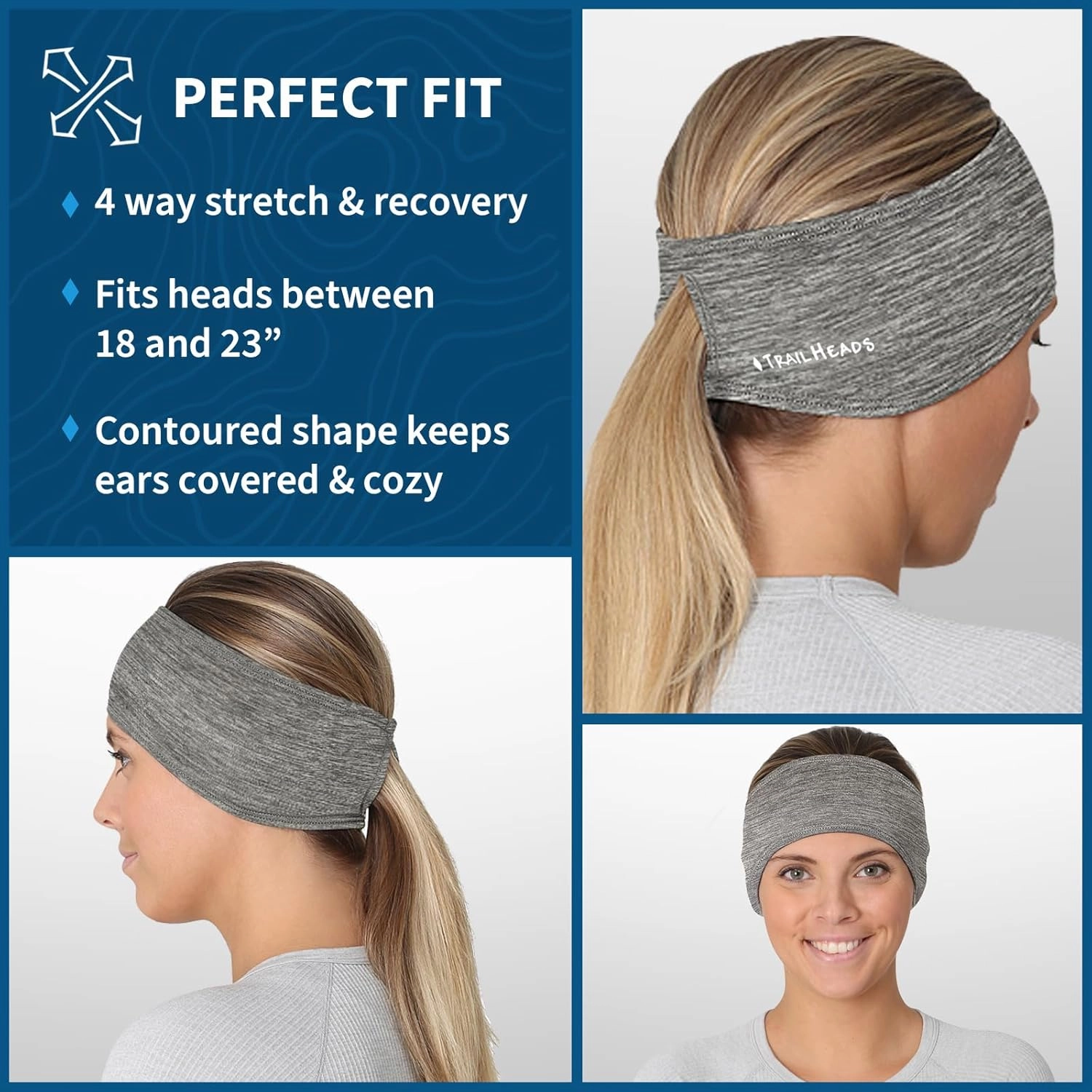 TrailHeads Womens Ponytail Headband - Moisture Wicking Hair Headband for Running, Winter, Workout - Athletic Headband Women