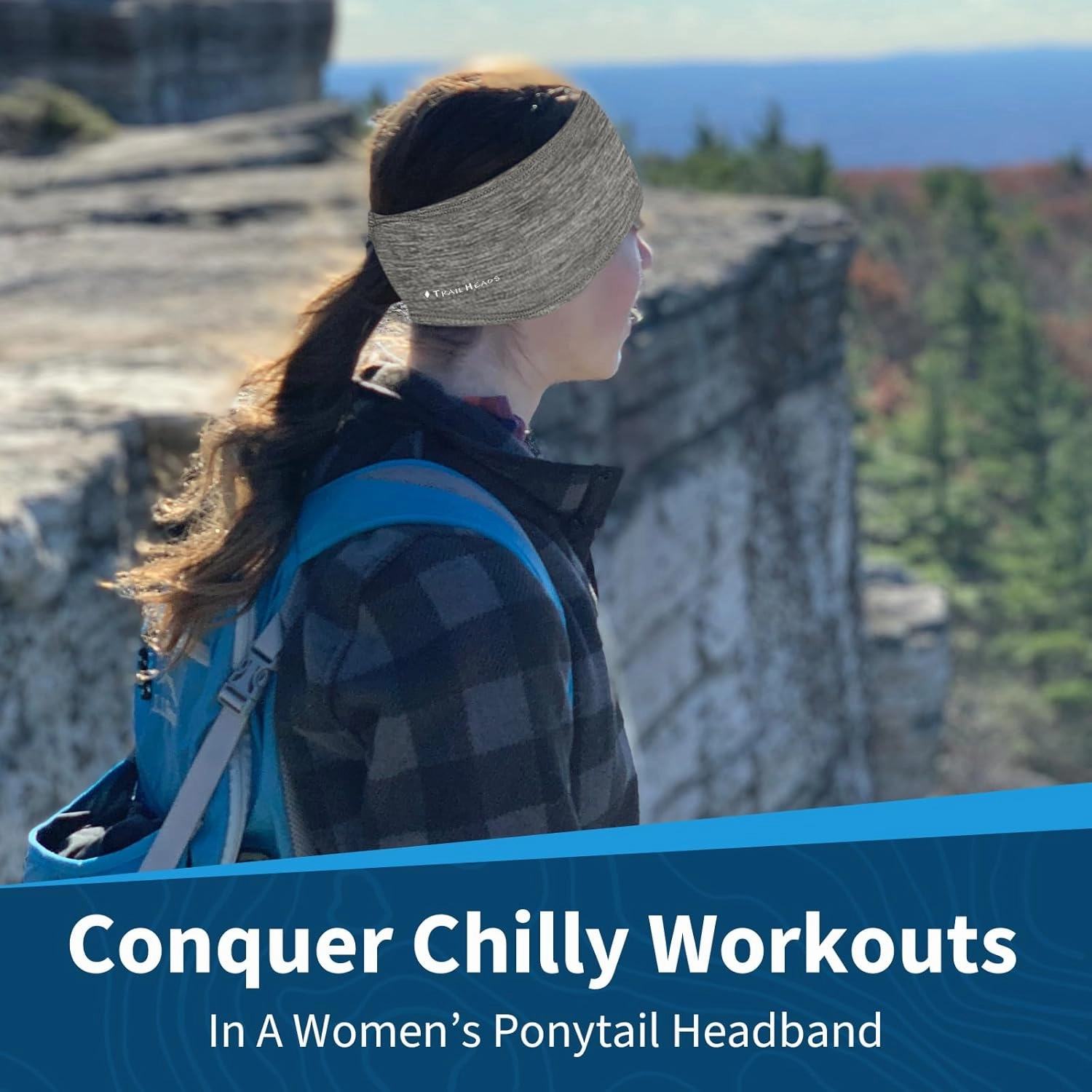 TrailHeads Womens Ponytail Headband - Moisture Wicking Hair Headband for Running, Winter, Workout - Athletic Headband Women