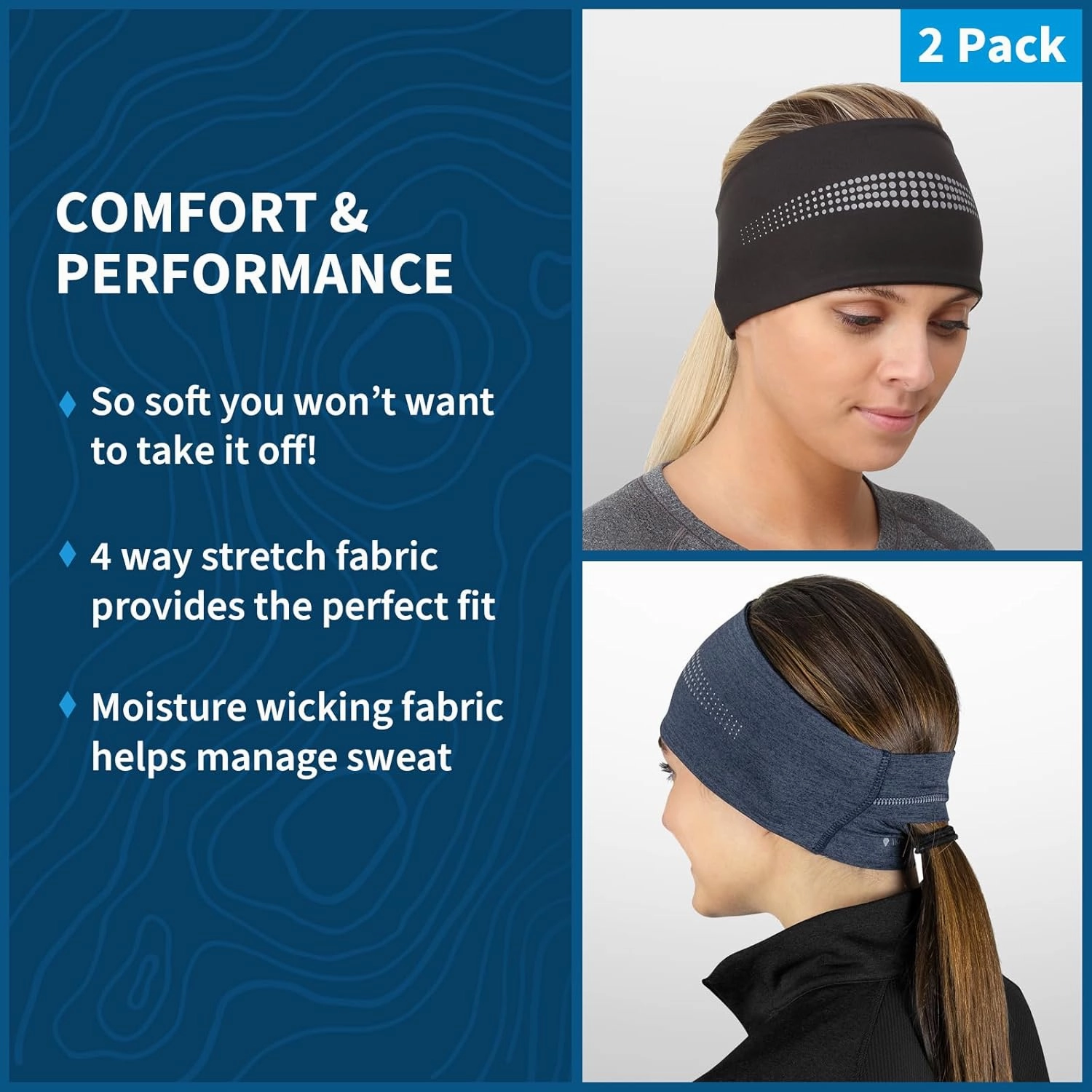 TrailHeads Womens Ponytail Headband - Reflective, Moisture Wicking Hair Headband for Running, Winter - Adrenaline Series